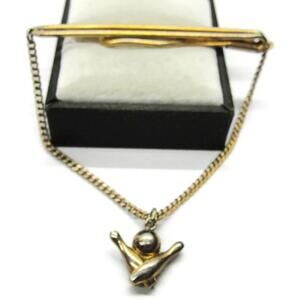 Swank Vintage Tie Bar Gold Tone w Chain, Bowling Ball & Pins